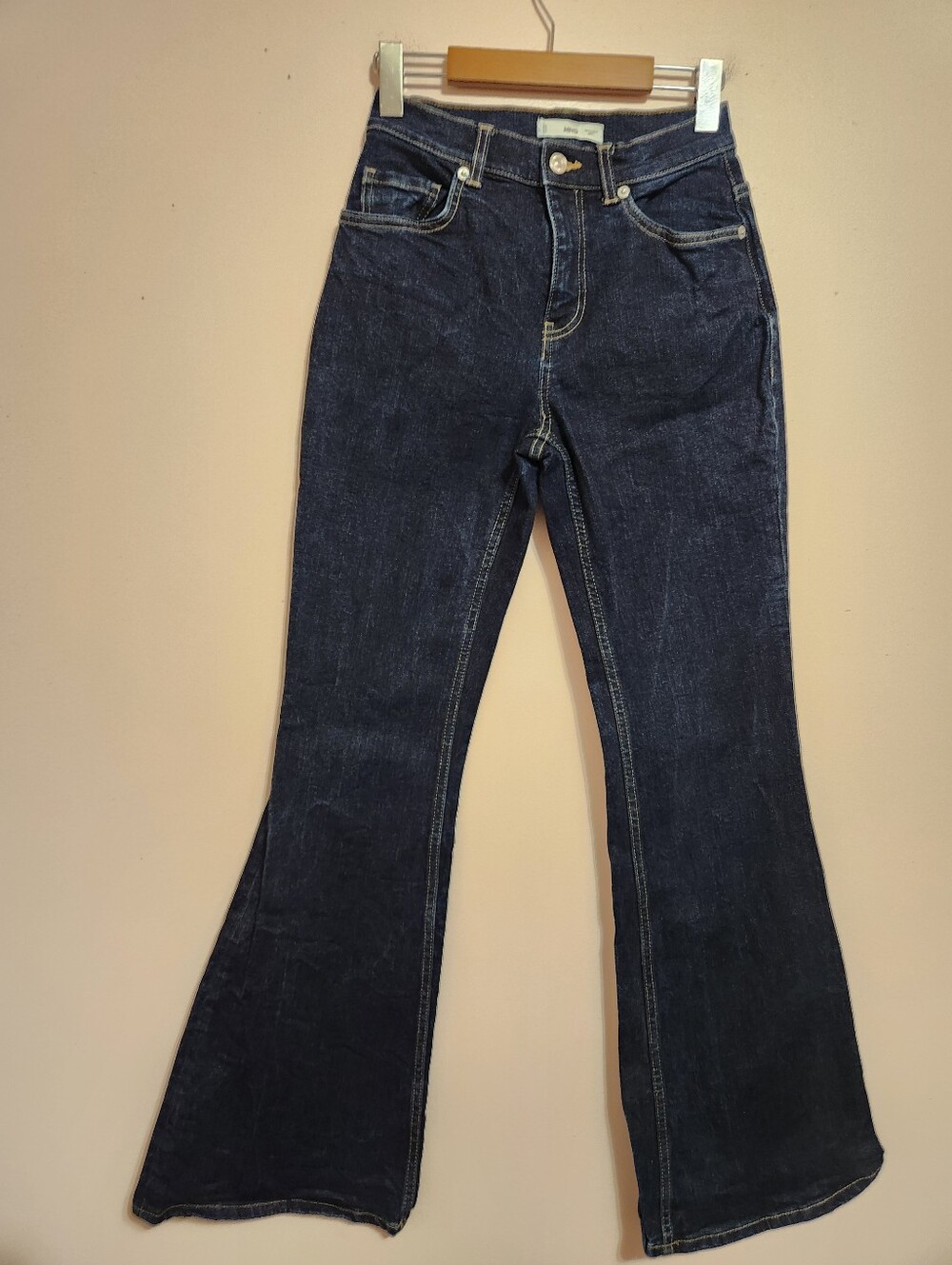 MNG Mango Dark Wash High Rise Flare Jeans Size 2 Long Inseam Y2K Western